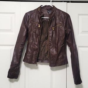 Brown faux-leather moto/scuba jacket from Wet Seal. Size small.